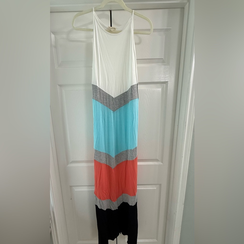 Sweet Pea Colorblock Maxi Dress - White, Gray, Blue, Orange